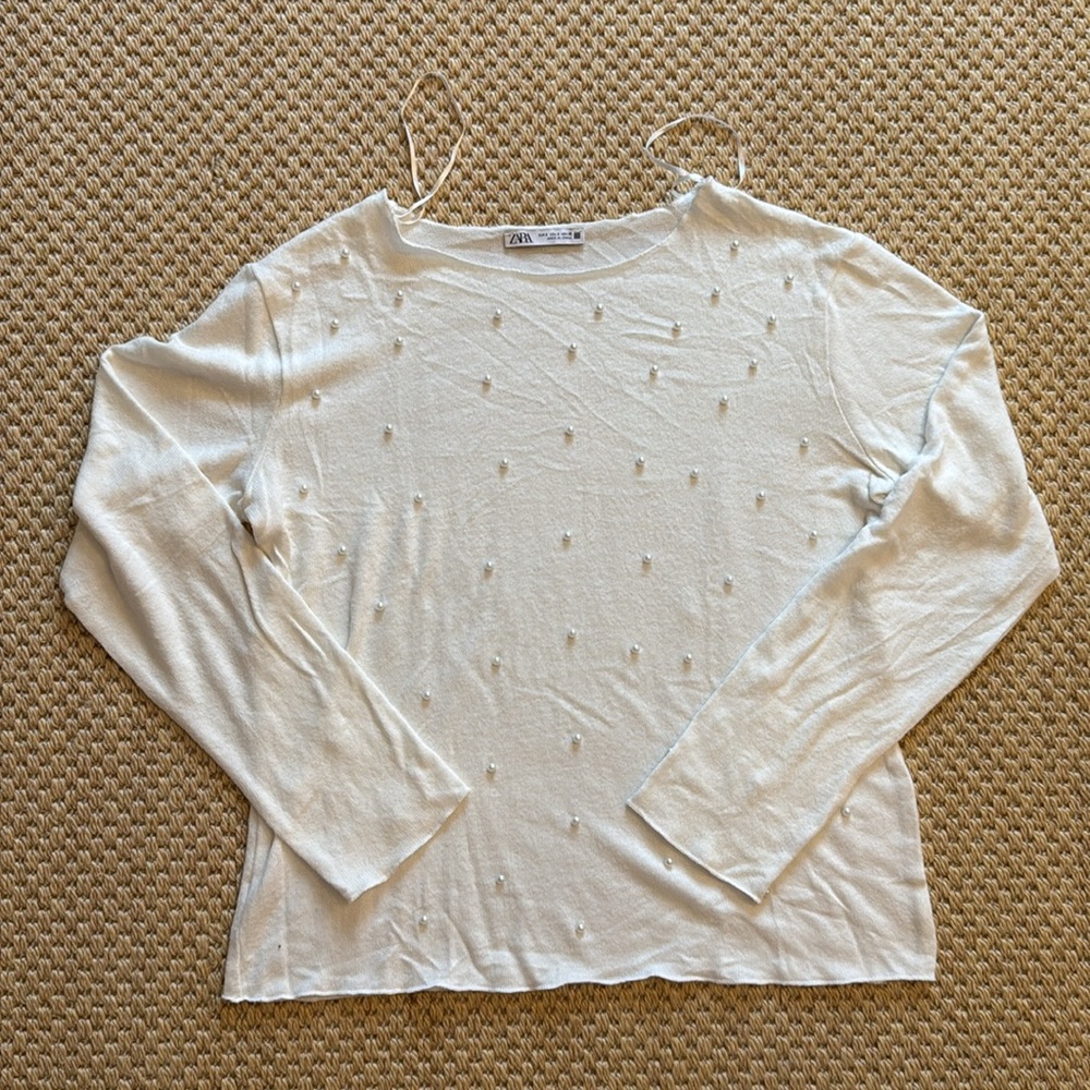 Zara Soft Touch Sweater With Faux Pearls - Picture 5 of 8